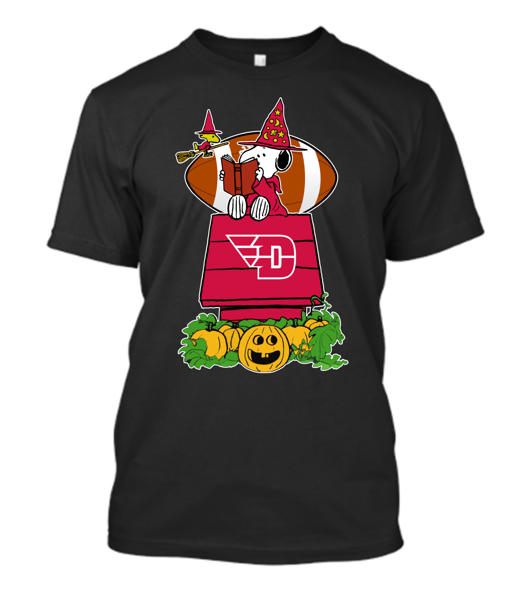 Dayton Flyers Halloween Snoopy And Woodstock With Pumpkins And Football T-Shirt