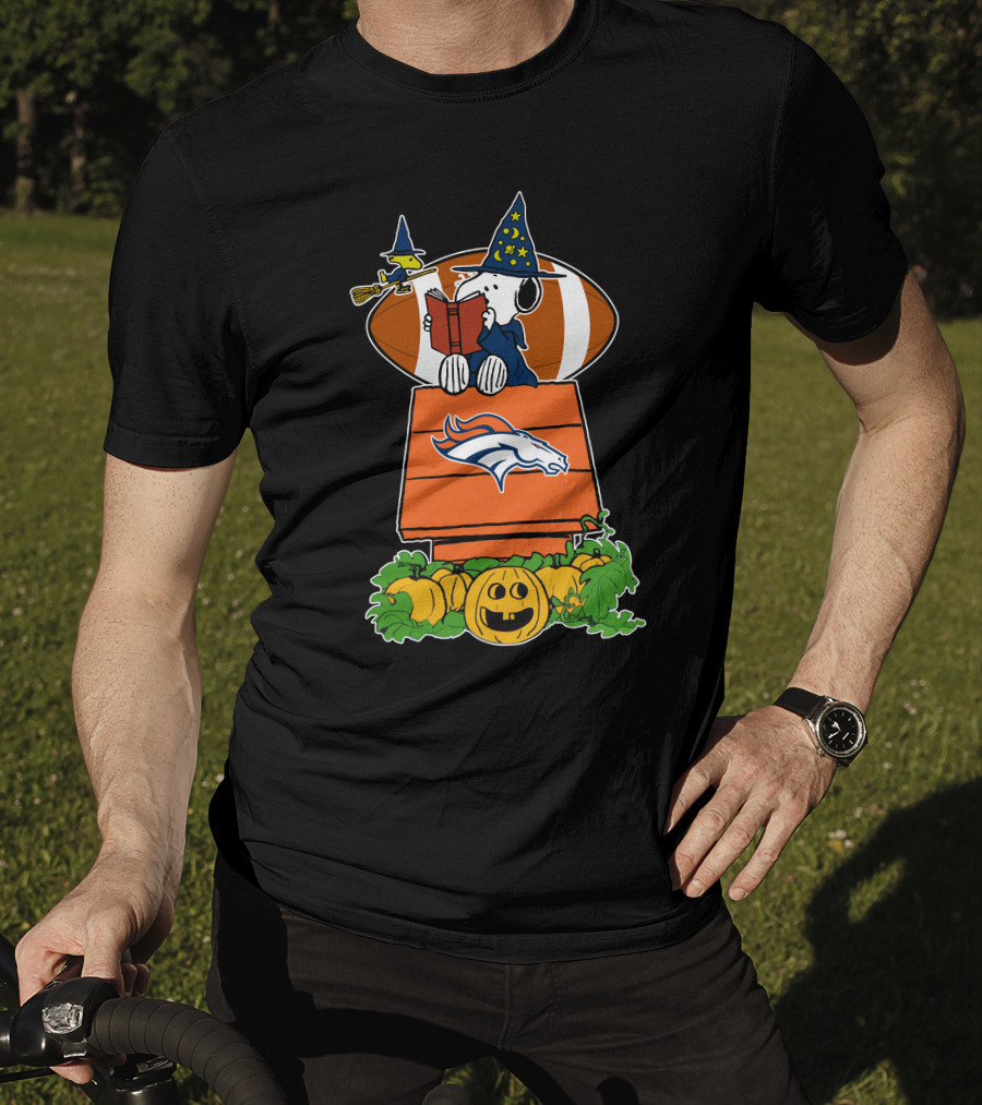 Denver Broncos Snoopy Halloween Football Wizard Pumpkin Scene T-Shirt
