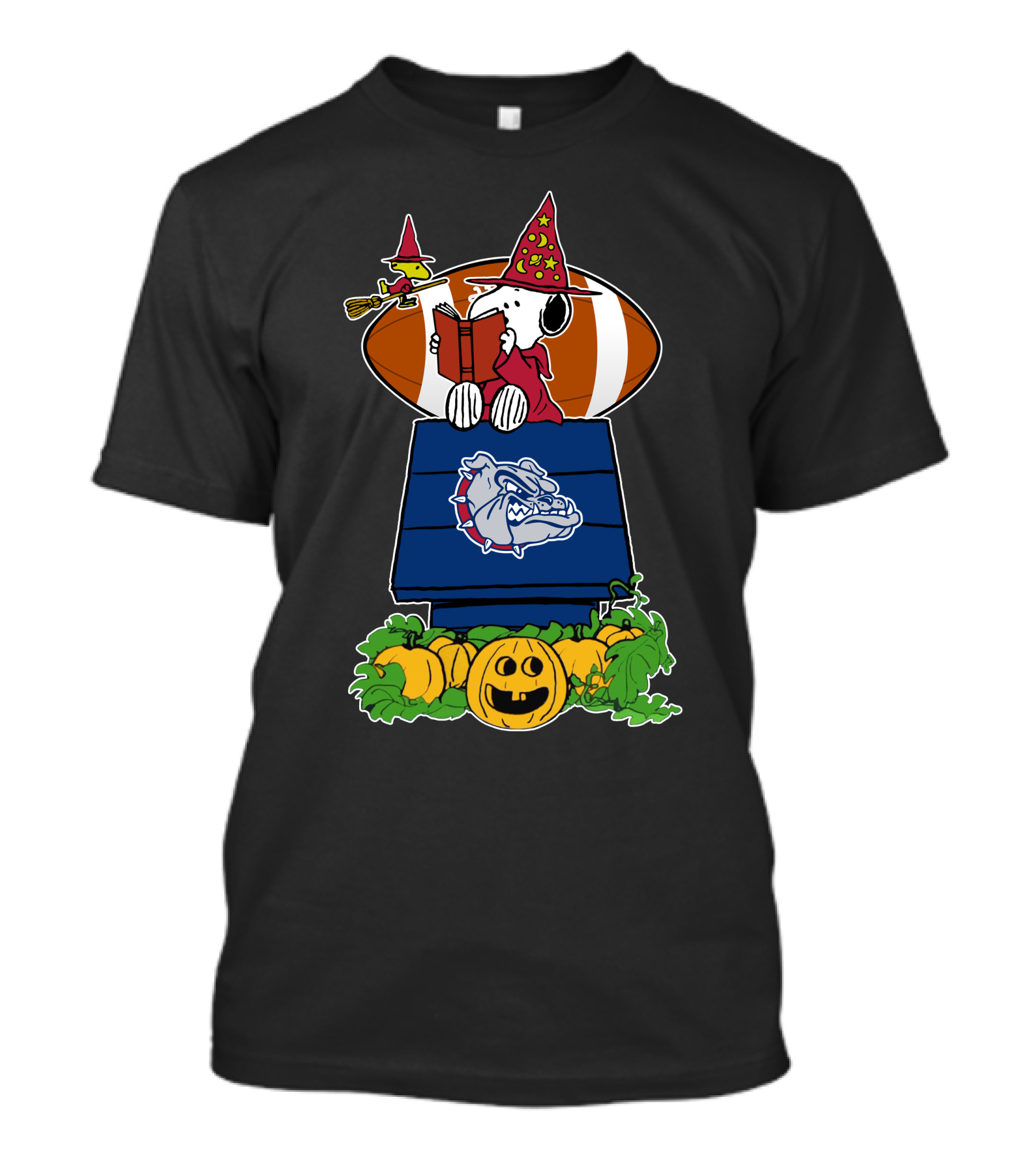 Gonzaga Bulldogs Snoopy Halloween Witch Peanuts Football Pumpkin T-Shirt