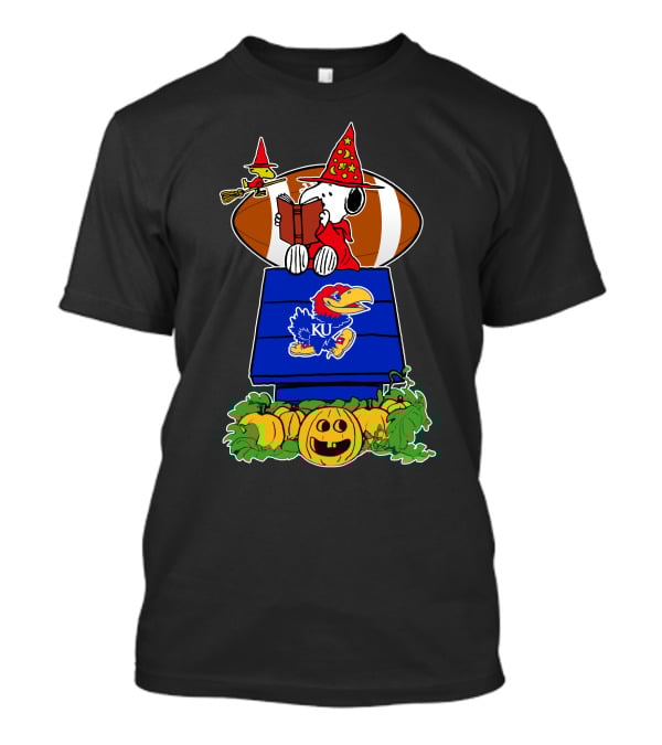 Kansas Jayhawks Snoopy Wizard Halloween Football Pumpkins T-Shirt