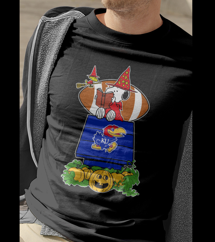 Kansas Jayhawks Snoopy Wizard Halloween Football Pumpkins T-Shirt