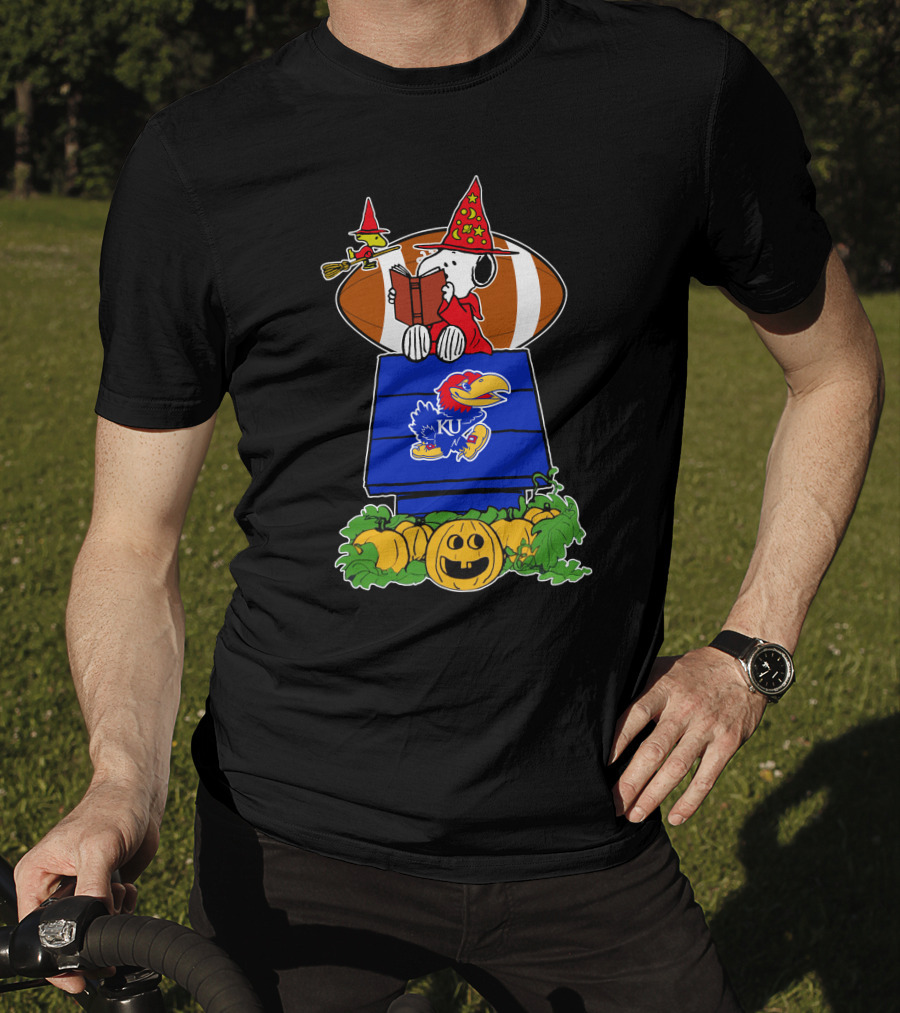 Kansas Jayhawks Snoopy Wizard Halloween Football Pumpkins T-Shirt