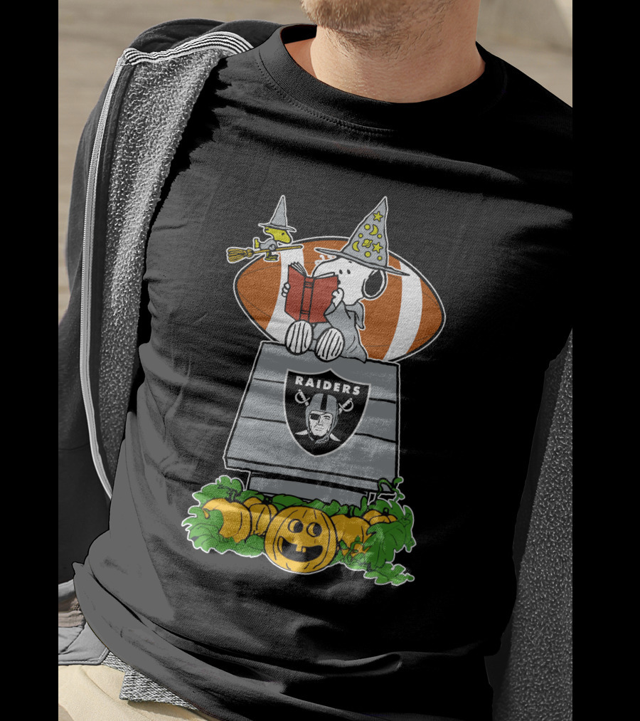 Las Vegas Raiders Snoopy Halloween Witch Pumpkin Football Doghouse T-Shirt
