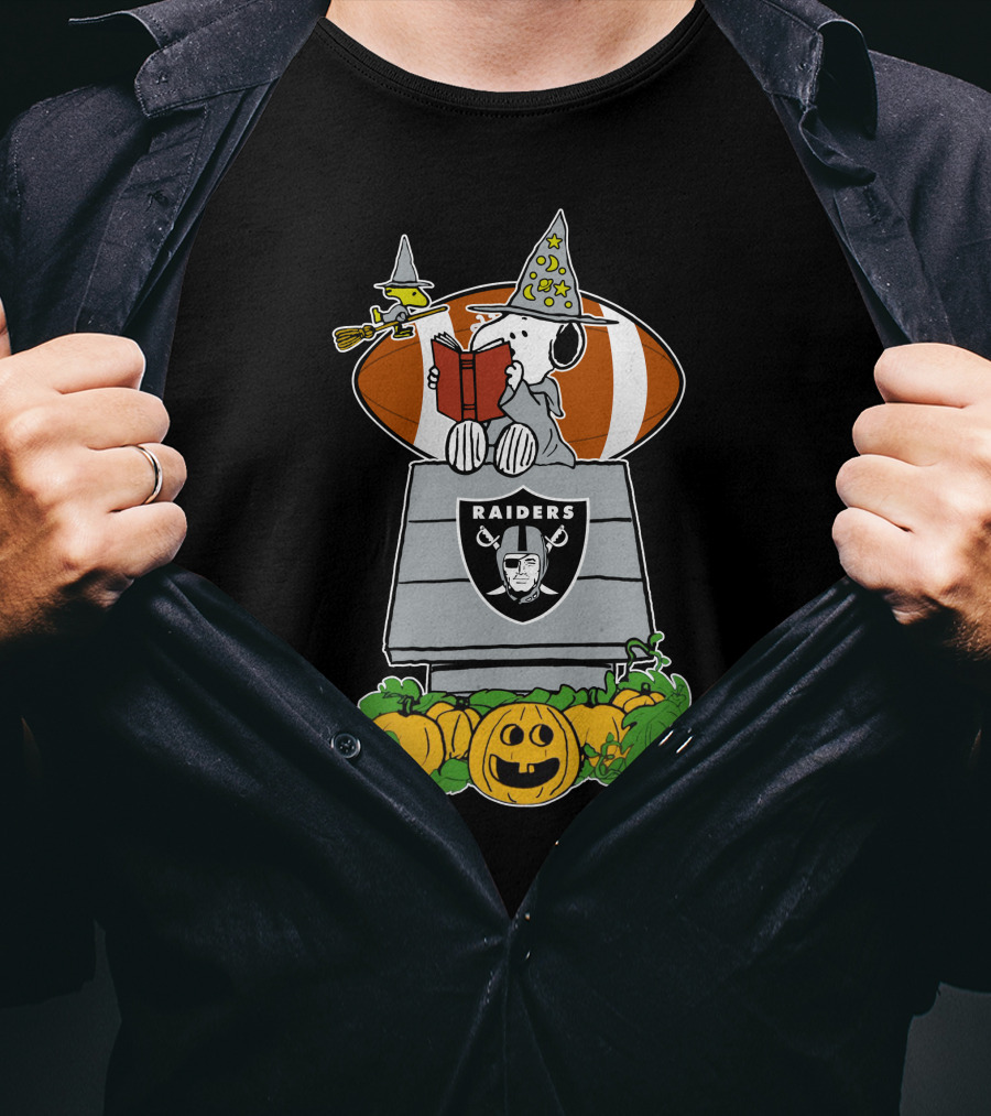 Las Vegas Raiders Snoopy Halloween Witch Pumpkin Football Doghouse T-Shirt