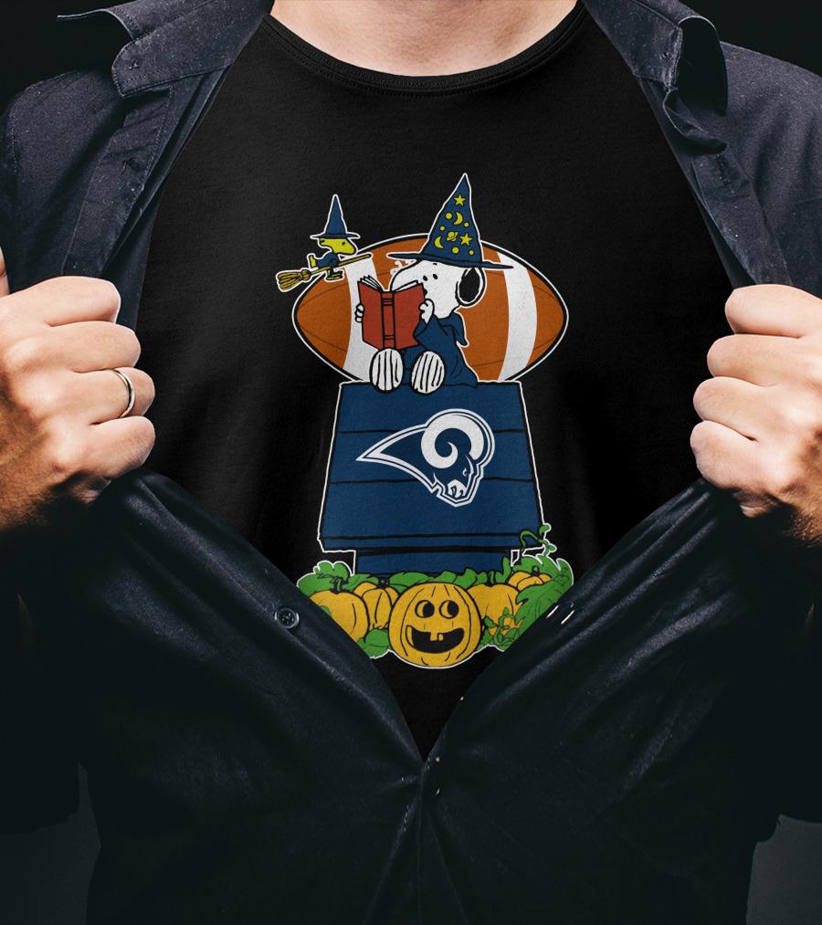Los Angeles Rams Halloween Snoopy With Football And Pumpkins T-Shirt