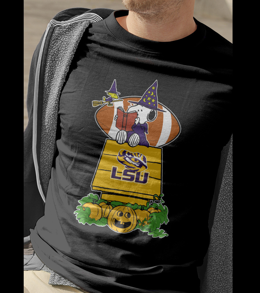 Lsu Tigers Snoopy Halloween Witch Football Peanuts Pumpkin House T-Shirt