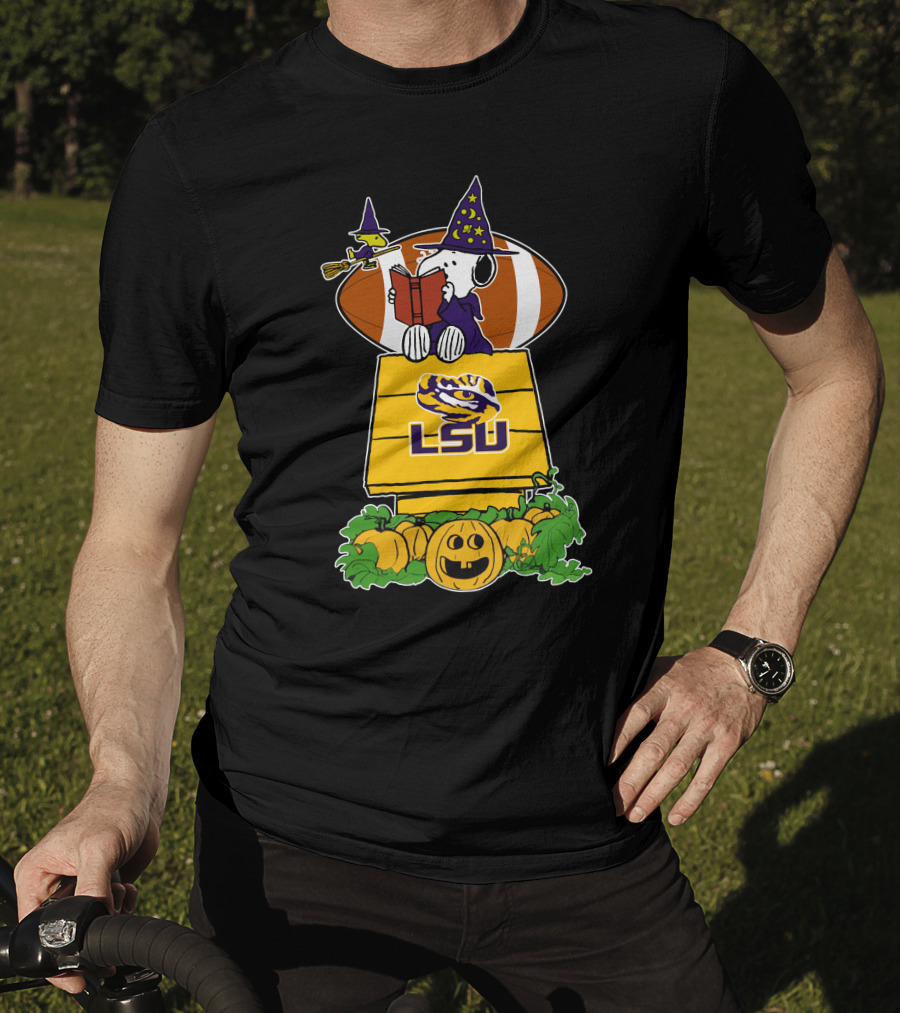 Lsu Tigers Snoopy Halloween Witch Football Peanuts Pumpkin House T-Shirt