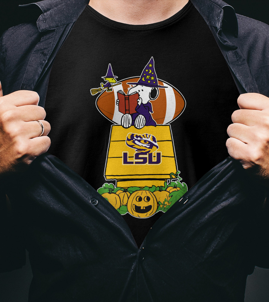 Lsu Tigers Snoopy Halloween Witch Football Peanuts Pumpkin House T-Shirt