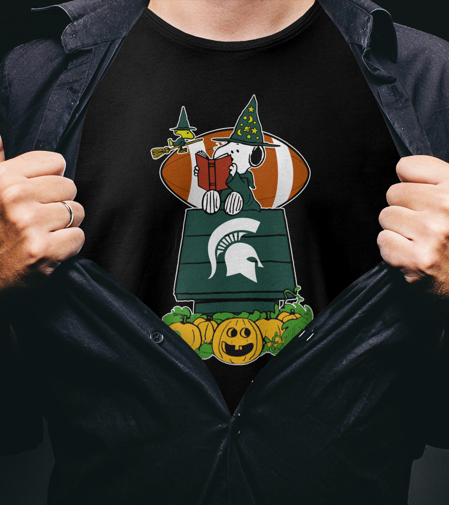 Michigan State Spartans Snoopy Halloween Football Pumpkin House T-Shirt