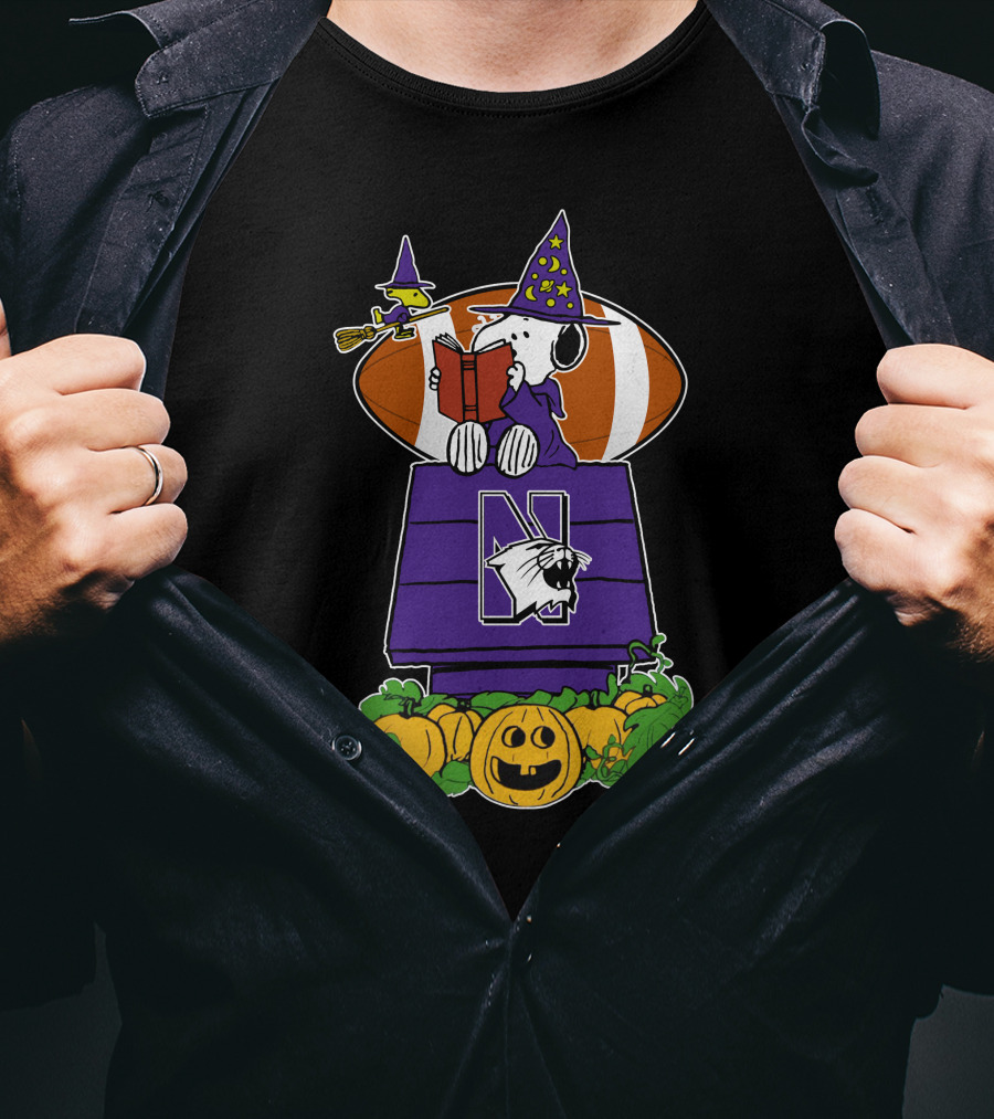 Northwestern Wildcats Halloween Snoopy Witch Football Pumpkin T-Shirt