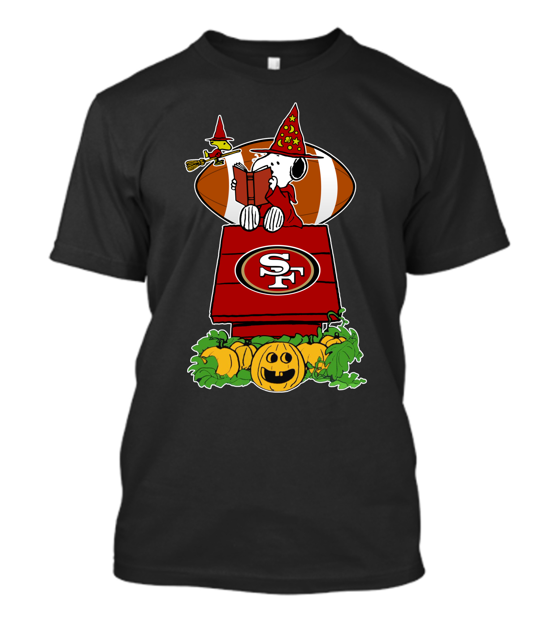 San Francisco 49ers Snoopy Halloween Wizard House Pumpkin Football T-Shirt