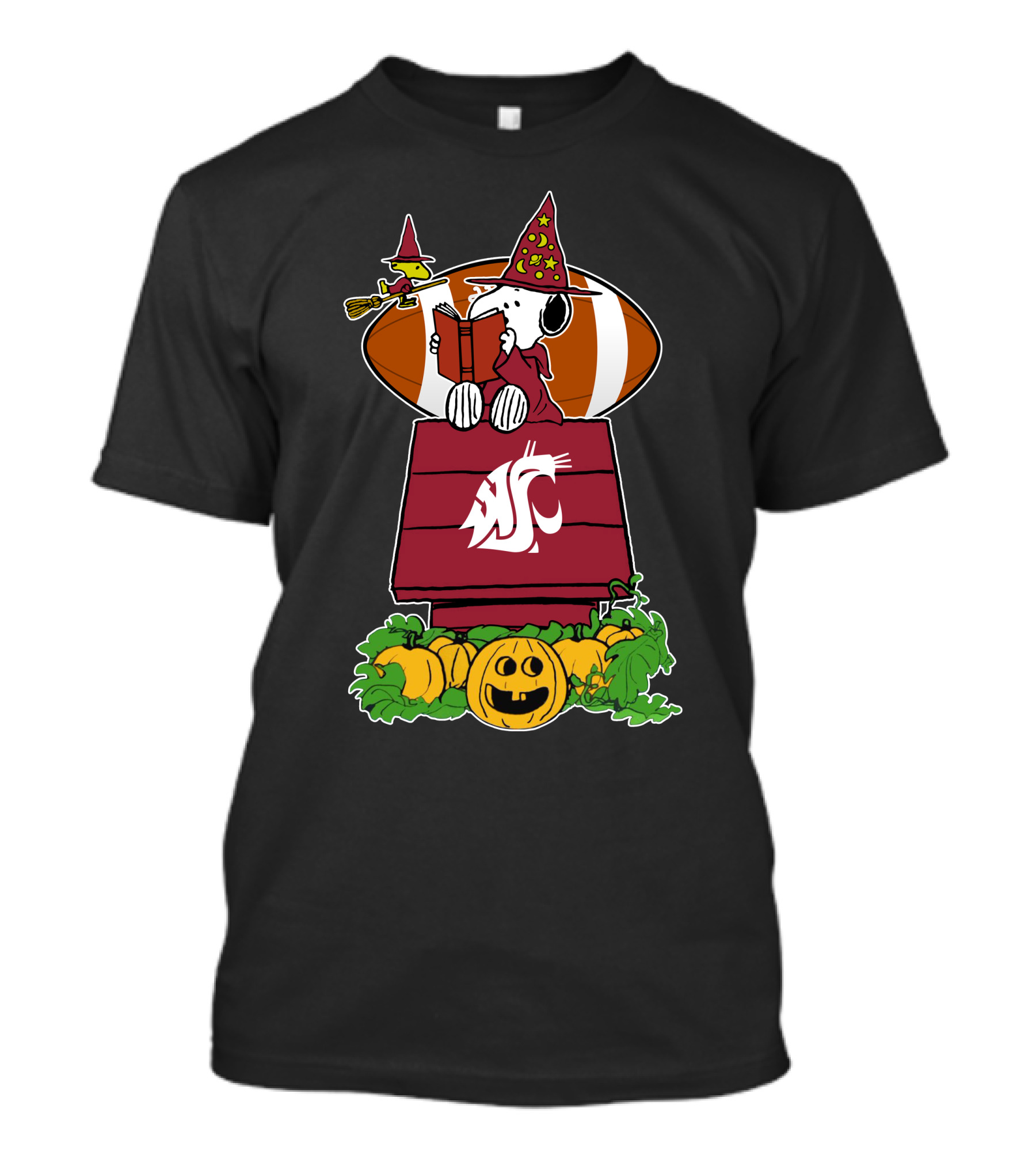 Washington State Cougars Snoopy Halloween Football Pumpkin Scene T-Shirt