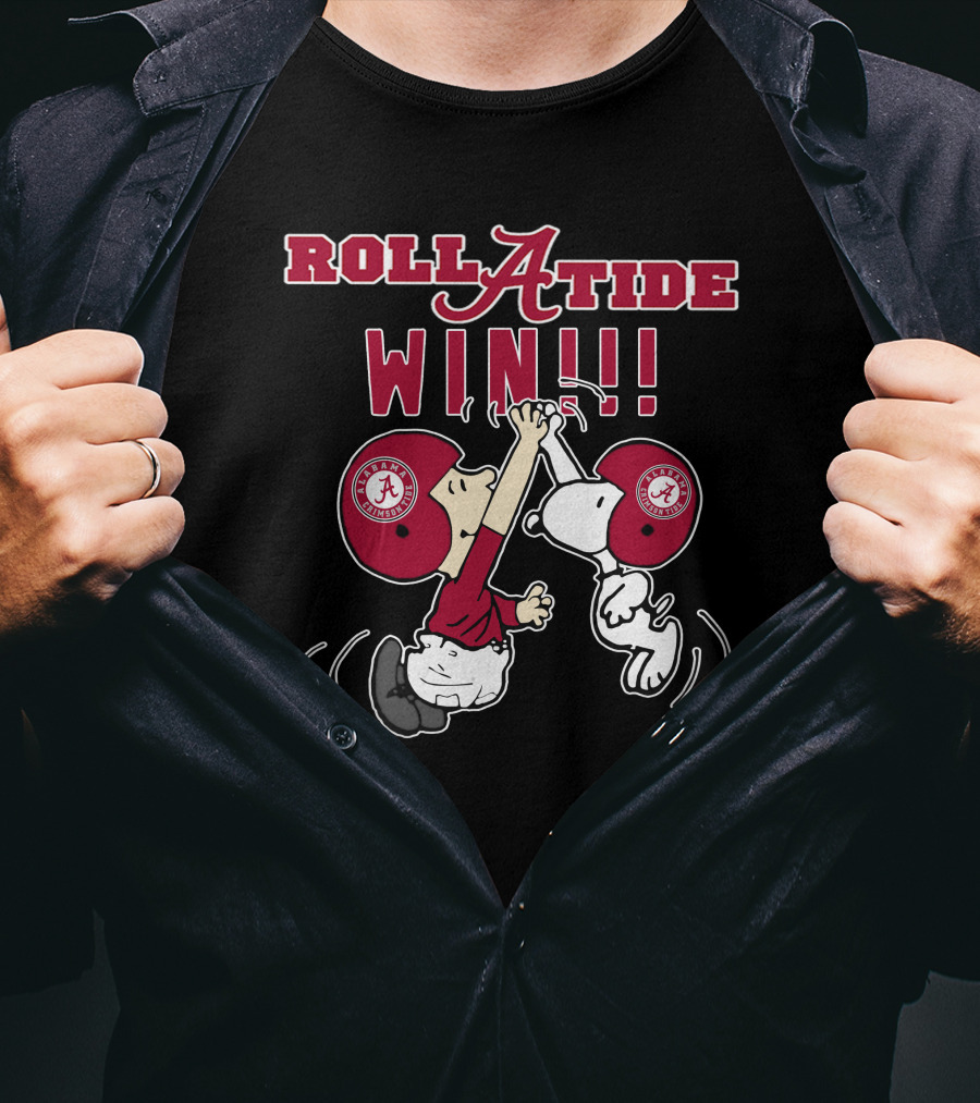 Roll Tide Alabama Crimson Tide Win Peanuts Characters High Five T-Shirt