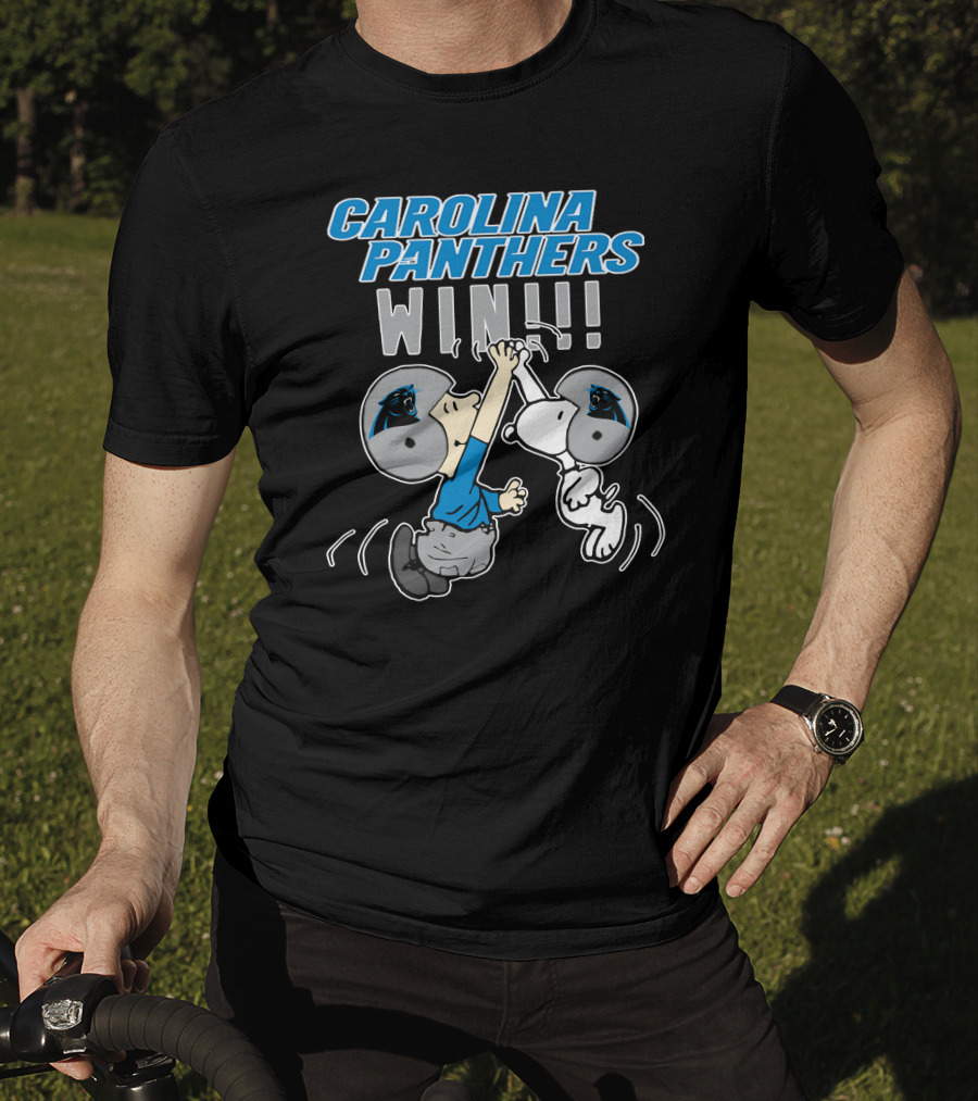 Carolina Panthers Win High Five Celebration Peanuts Characters T-Shirt