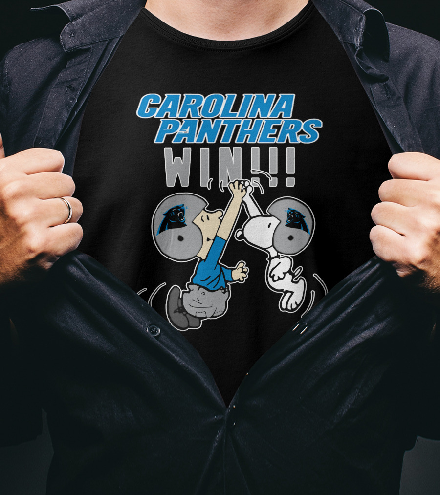 Carolina Panthers Win High Five Celebration Peanuts Characters T-Shirt