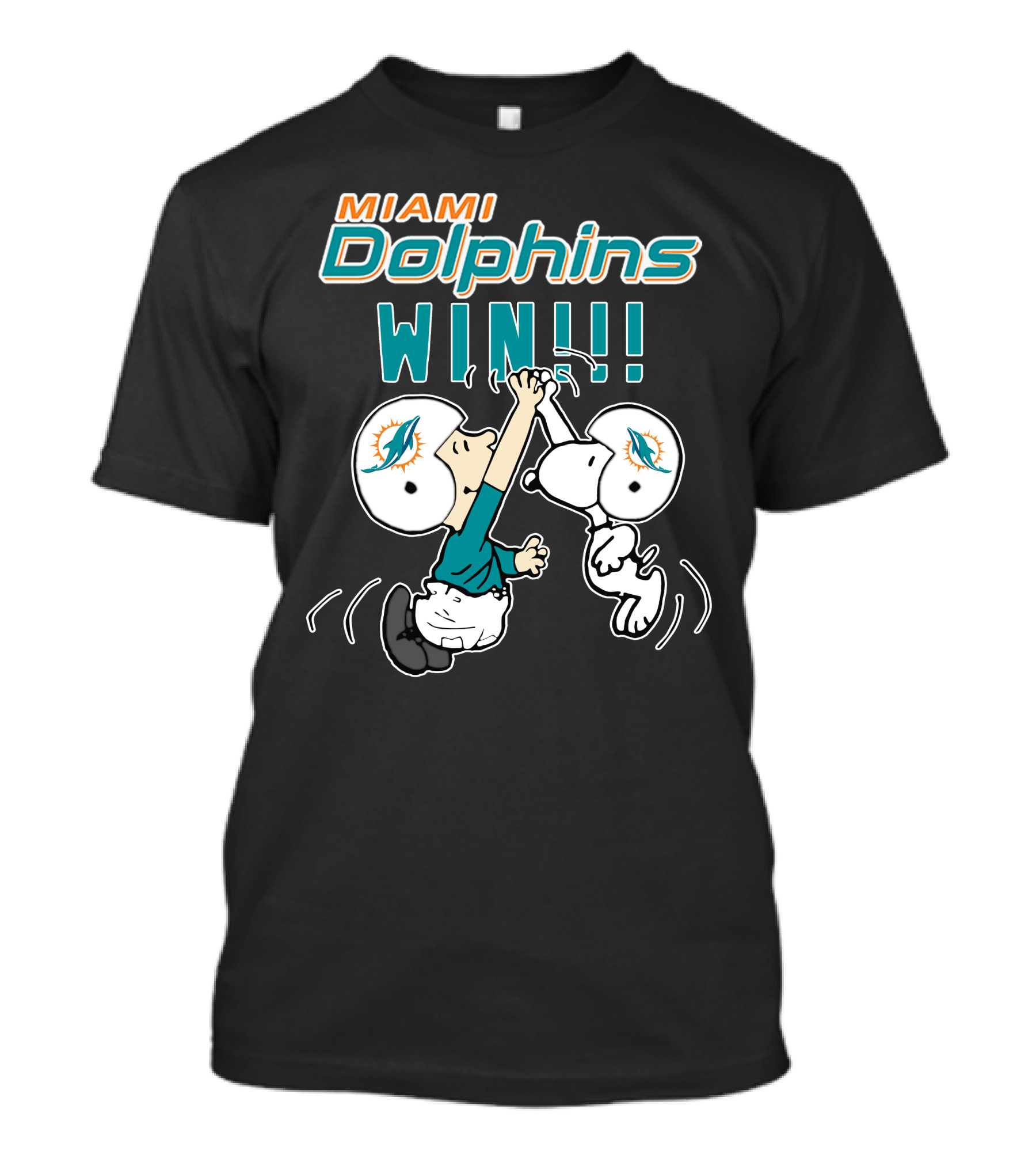 Miami Dolphins Win Peanuts Characters High Five Celebration T-Shirt