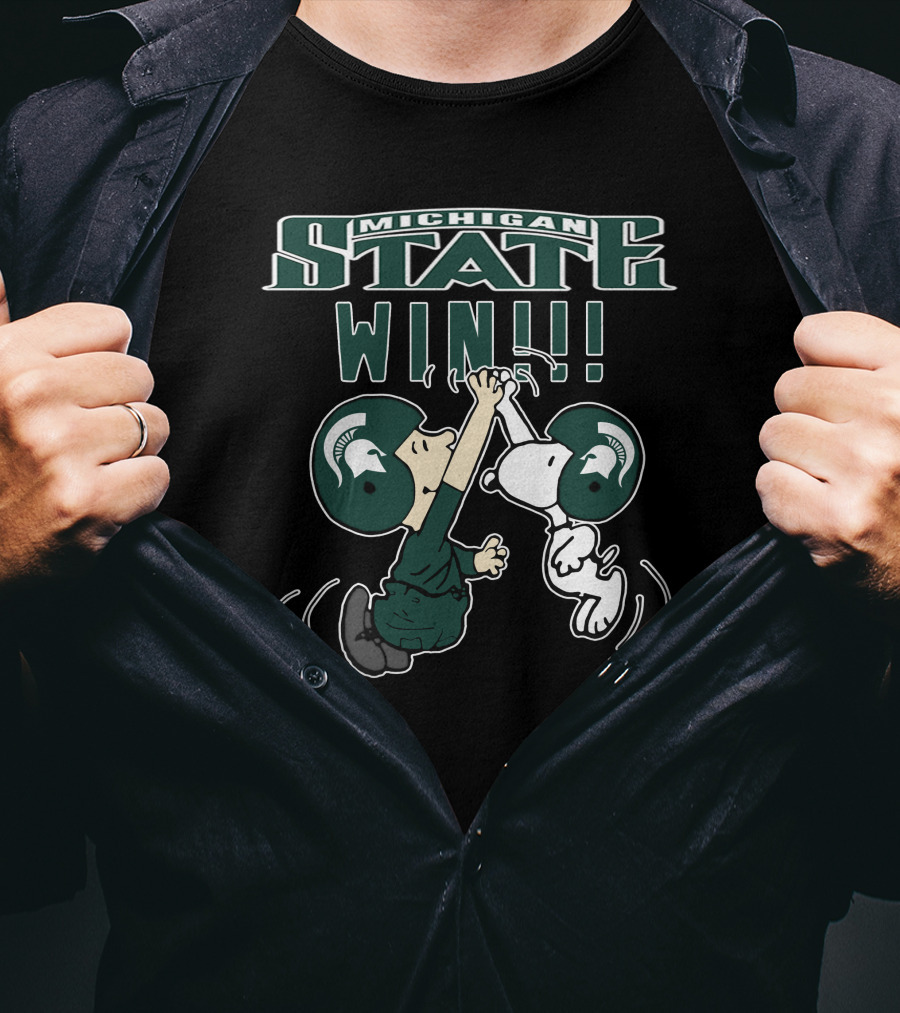 Michigan State Win Peanuts Characters High Five T-Shirt