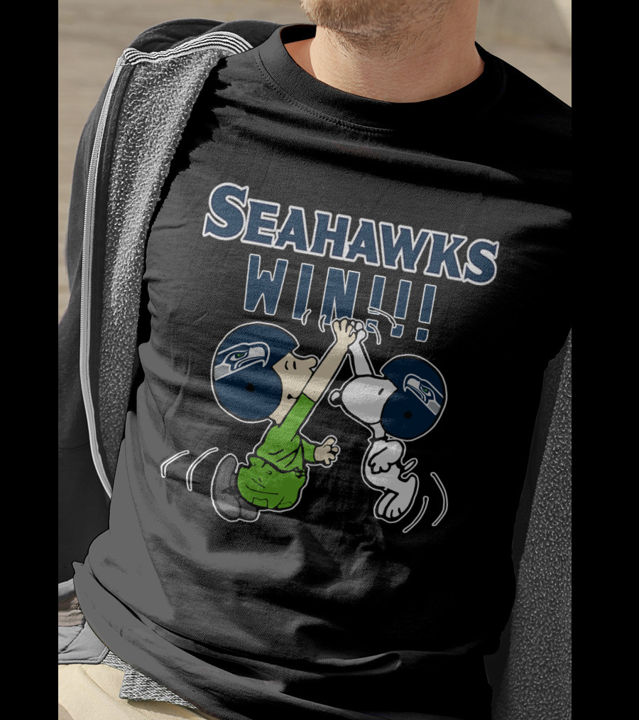 Seahawks Win Victory Celebration With Peanuts Characters T-Shirt