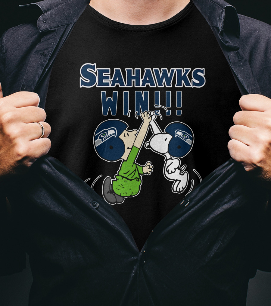 Seahawks Win Victory Celebration With Peanuts Characters T-Shirt