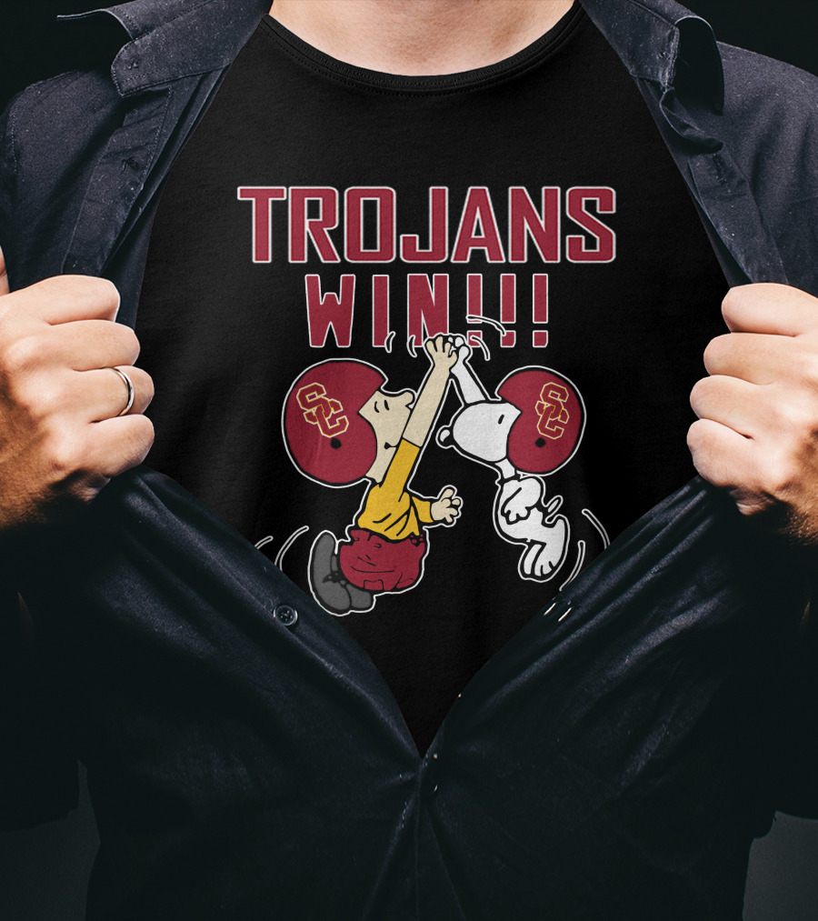 Usc Trojans Win Peanuts Snoopy And Charlie Brown Football Celebration T-Shirt