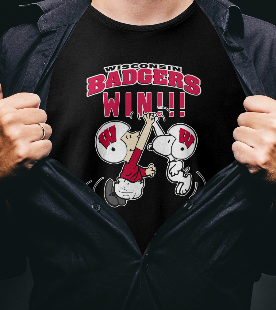Wisconsin Badgers Win Peanuts Characters Celebrating T-Shirt