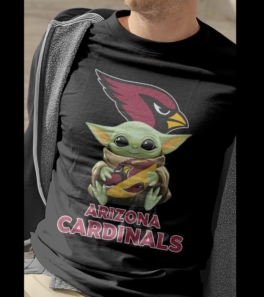 Arizona Cardinals Baby Yoda Holding Football Star Wars Crossover T-Shirt