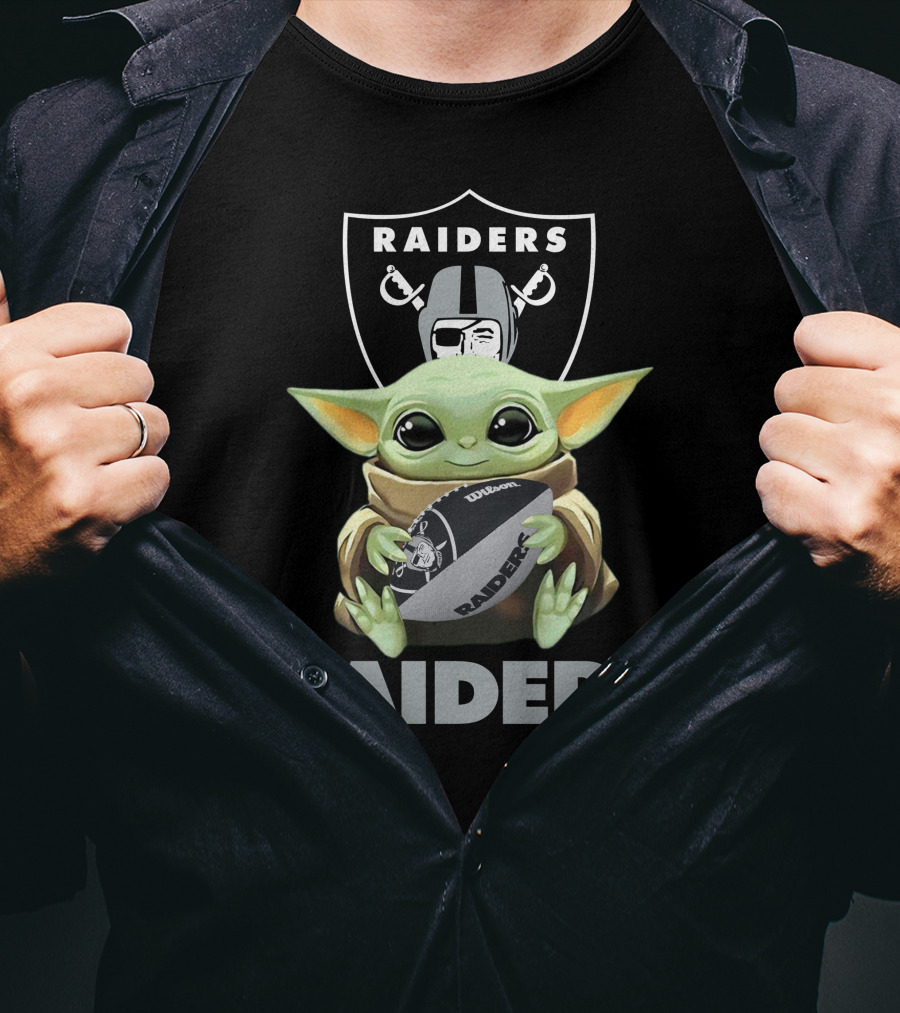 Las Vegas Raiders Baby Yoda Holding Football With Raiders T-Shirt