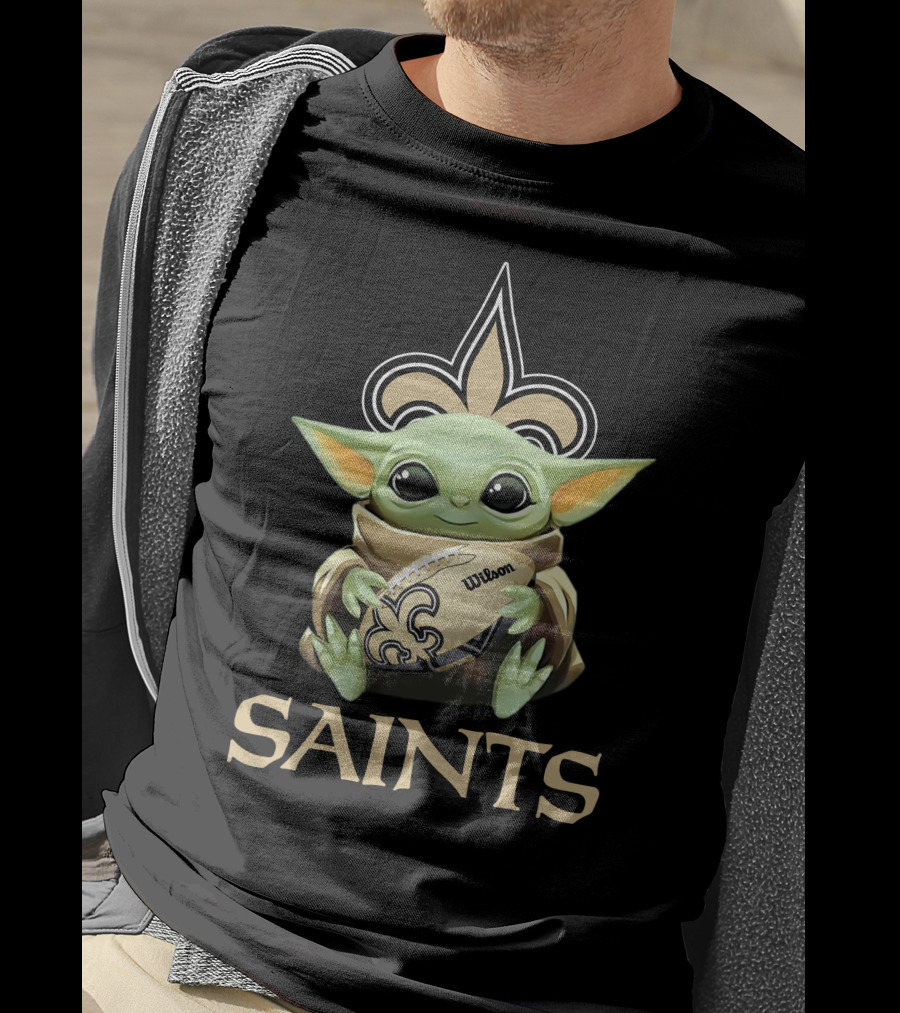 New Orleans Saints Baby Yoda Wilson Football Fleur-De-Lis T-Shirt