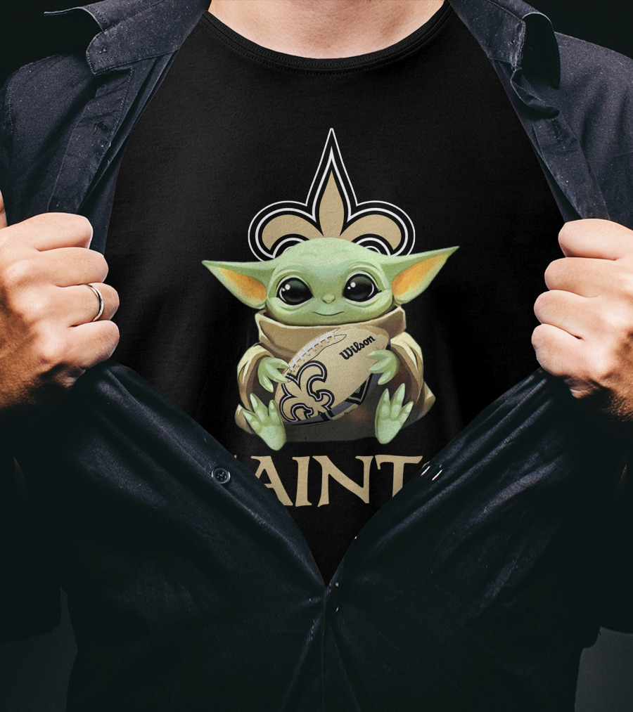 New Orleans Saints Baby Yoda Wilson Football Fleur-De-Lis T-Shirt