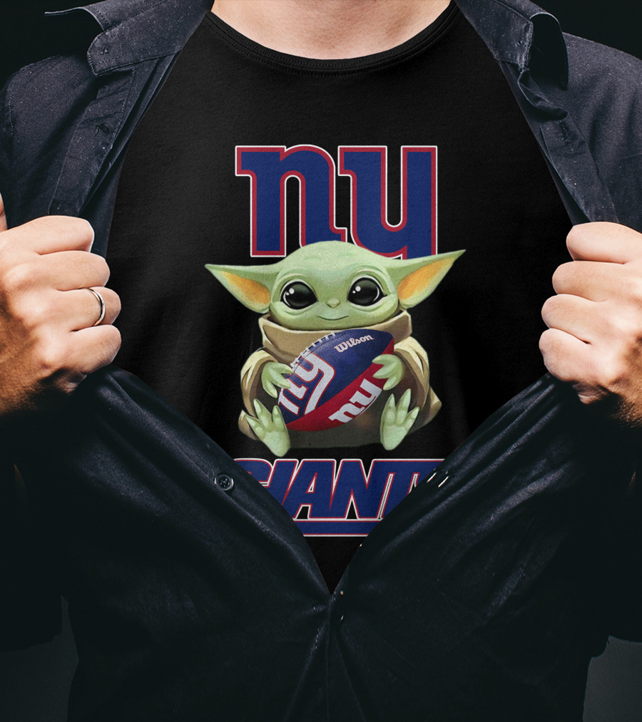 Ny Giants Baby Yoda Holding Football T-Shirt