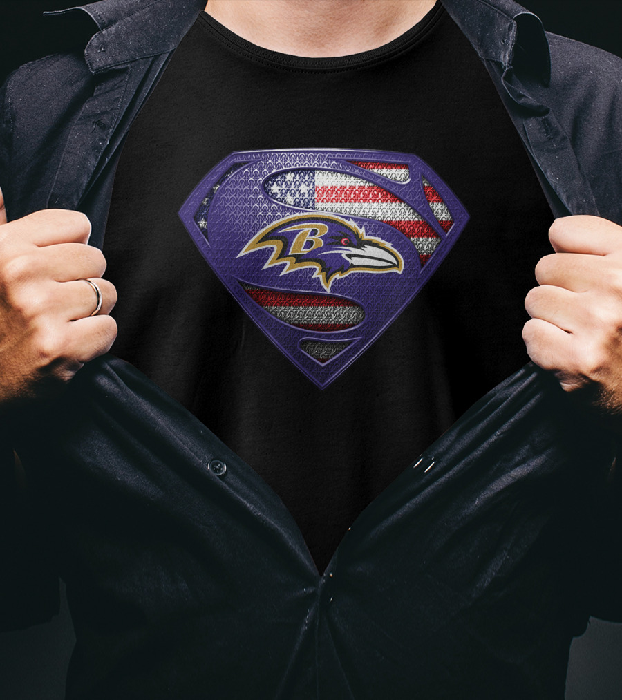 Baltimore Ravens Superman Shield American Flag T-Shirt