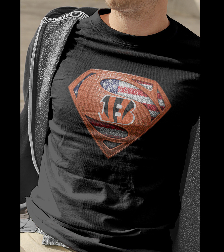 Cincinnati Bengals Superman Shield American Flag T-Shirt