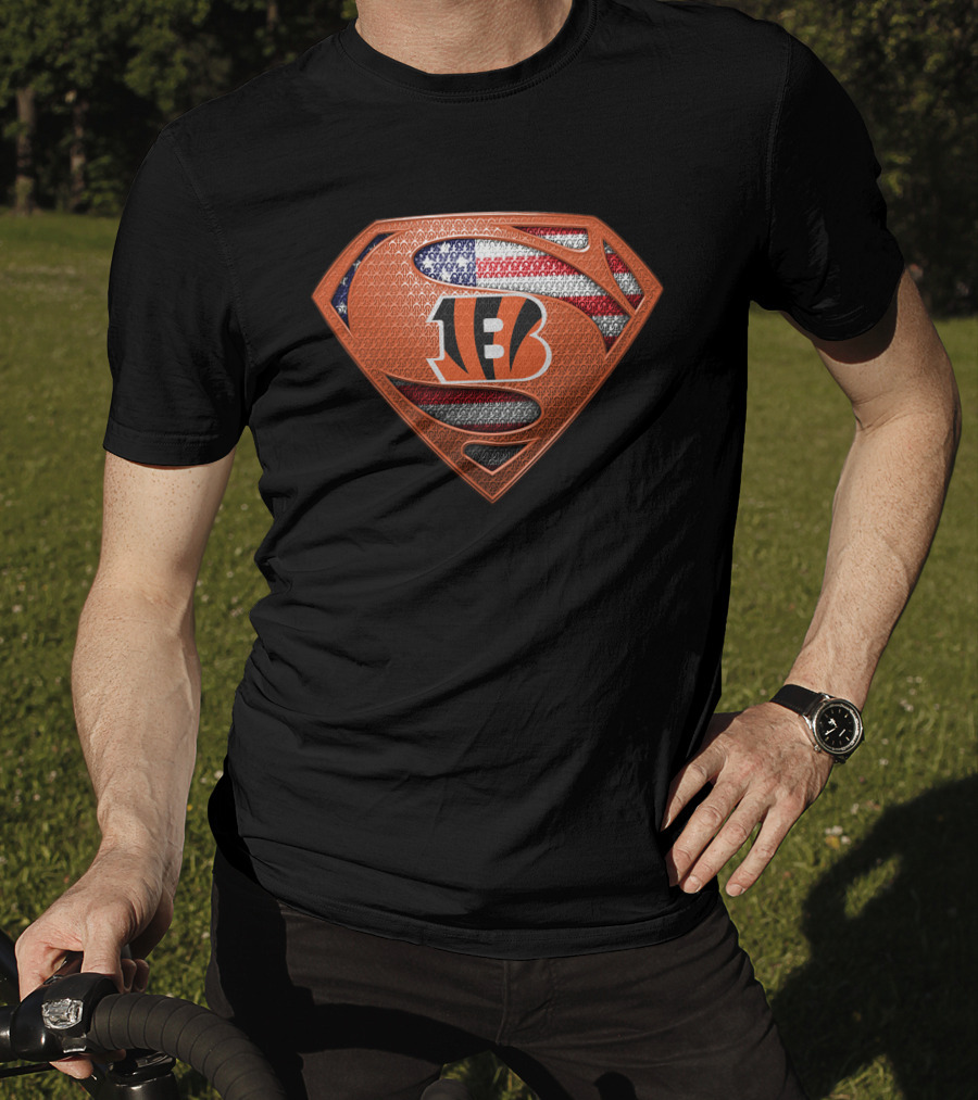 Cincinnati Bengals Superman Shield American Flag T-Shirt