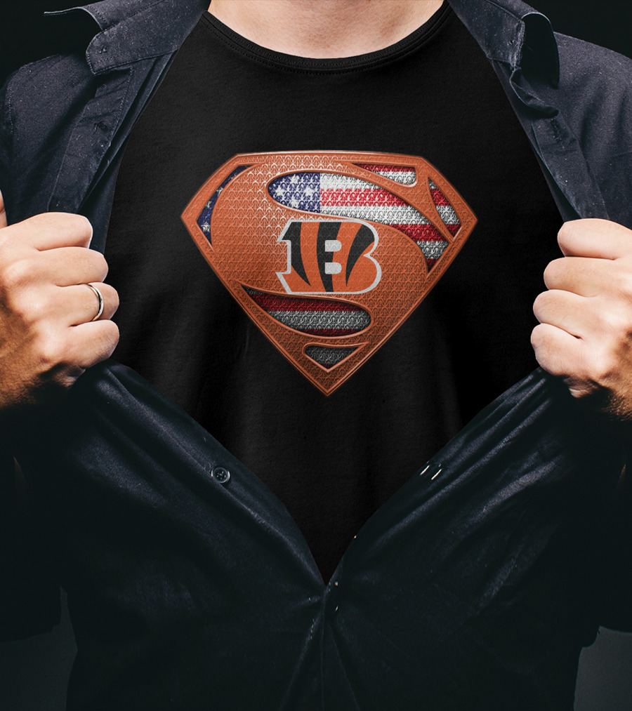 Cincinnati Bengals Superman Shield American Flag T-Shirt