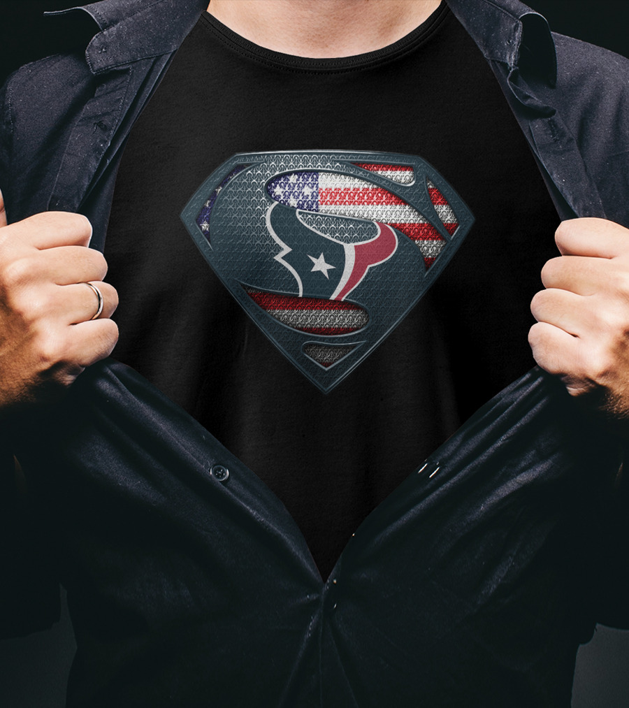 Houston Texans Superman American Flag T-Shirt