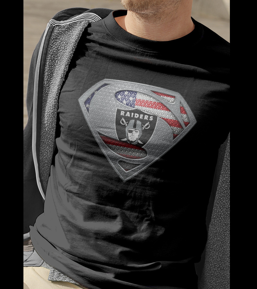 Las Vegas Raiders Superman Logo With American Flag T-Shirt