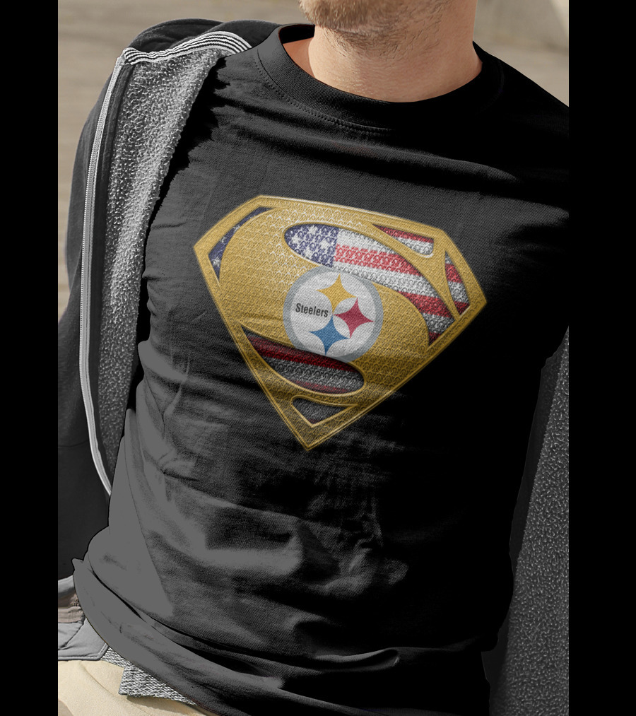Pittsburgh Steelers American Flag Superman Shield Badge T-Shirt