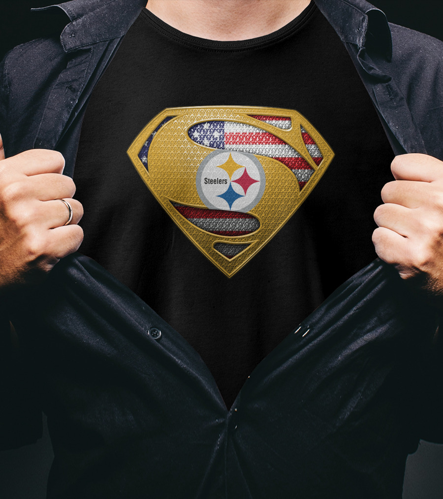 Pittsburgh Steelers American Flag Superman Shield Badge T-Shirt