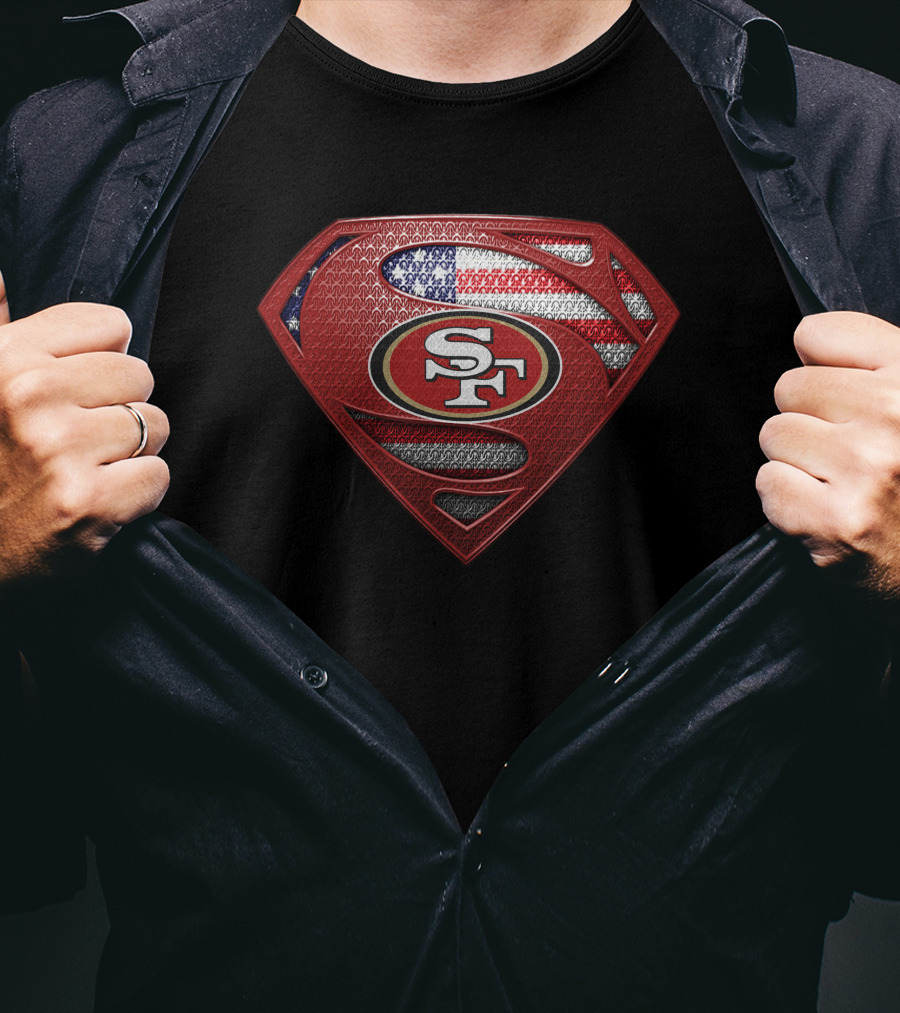 San Francisco 49ers Superman Sf Logo With American Flag T-Shirt