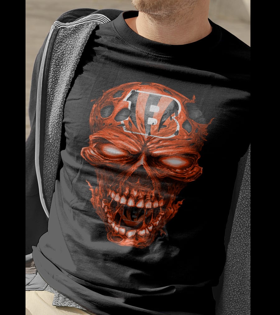 Cincinnati Bengals Skull Logo With Fiery Red Eyes T-Shirt