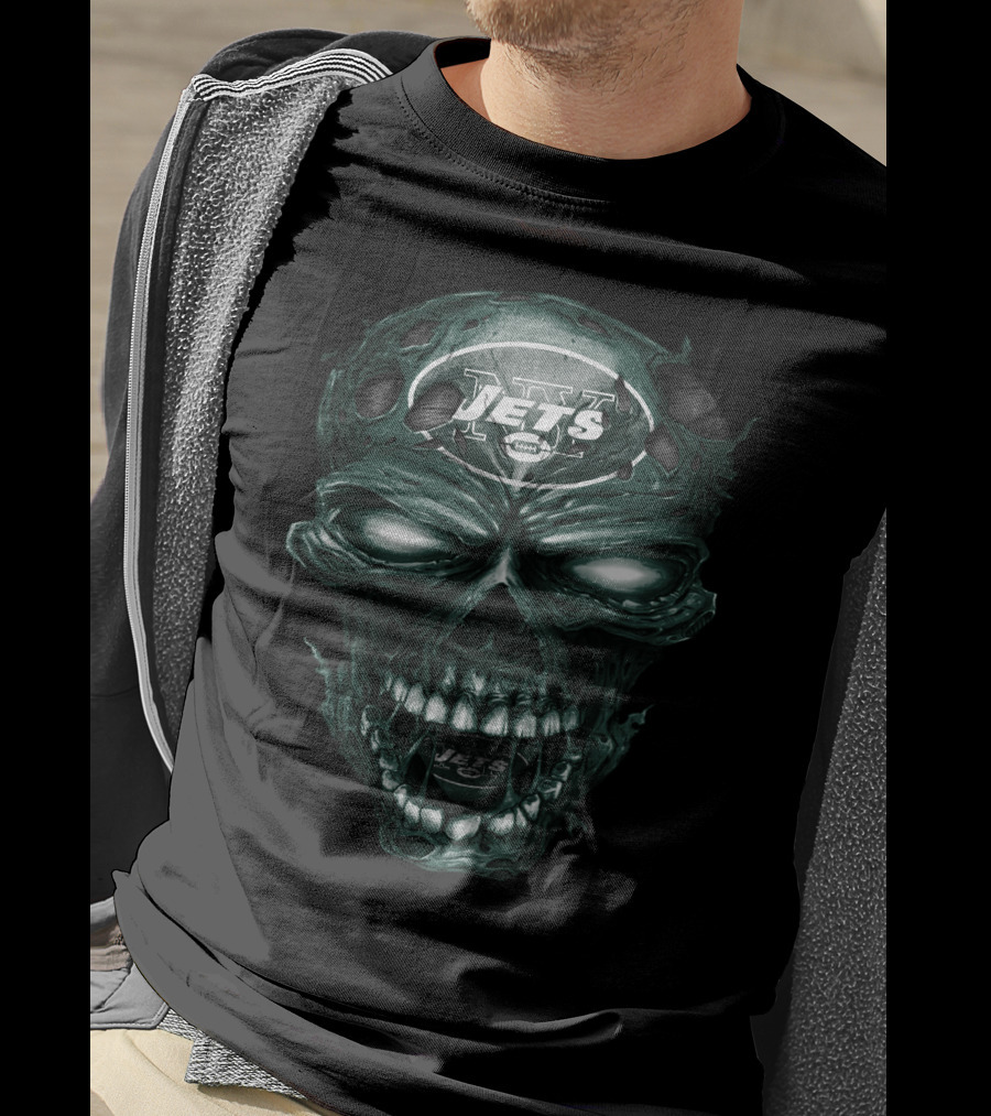 New York Jets Skull Design With Team Logo And Intense Skull T-Shirt