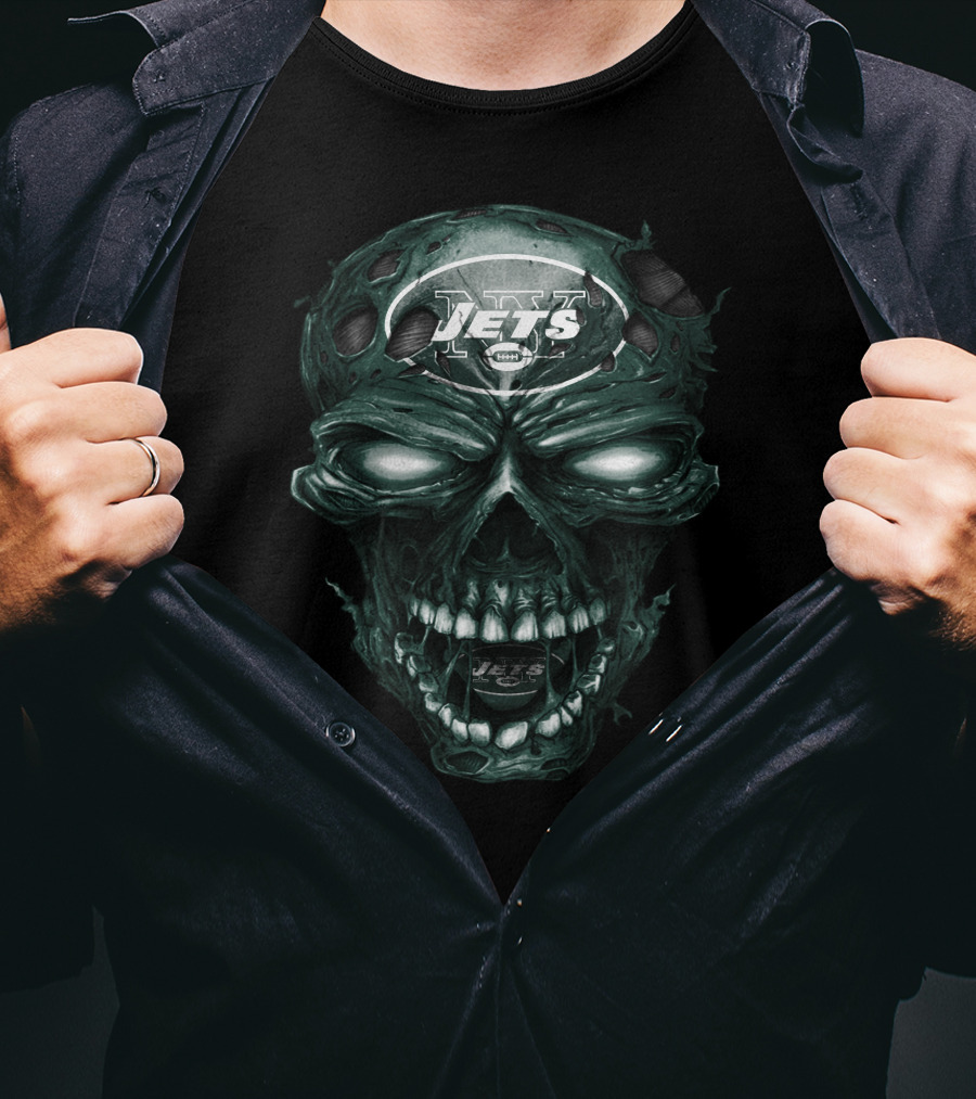 New York Jets Skull Design With Team Logo And Intense Skull T-Shirt
