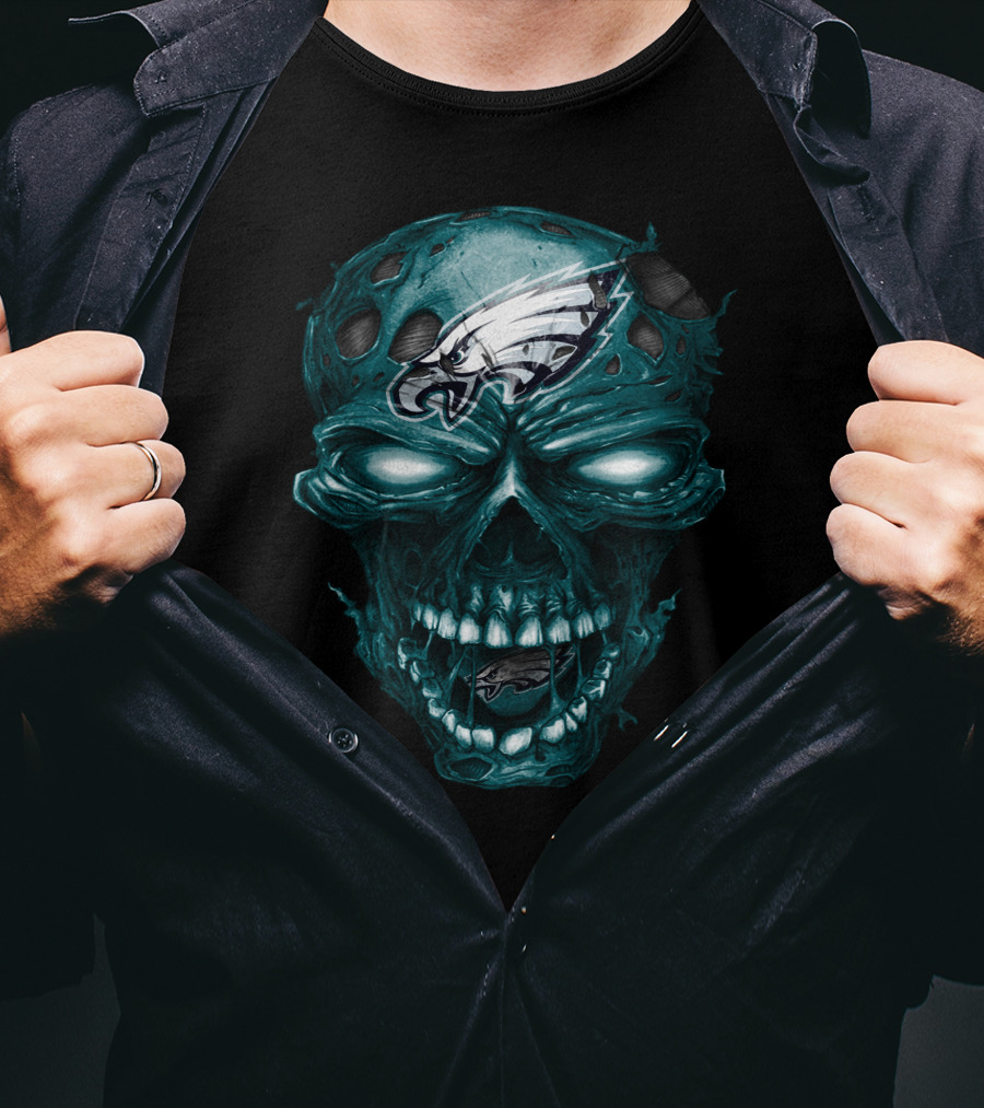 Philadelphia Eagles Skull Design Nfl Team Logo Fusion T-Shirt