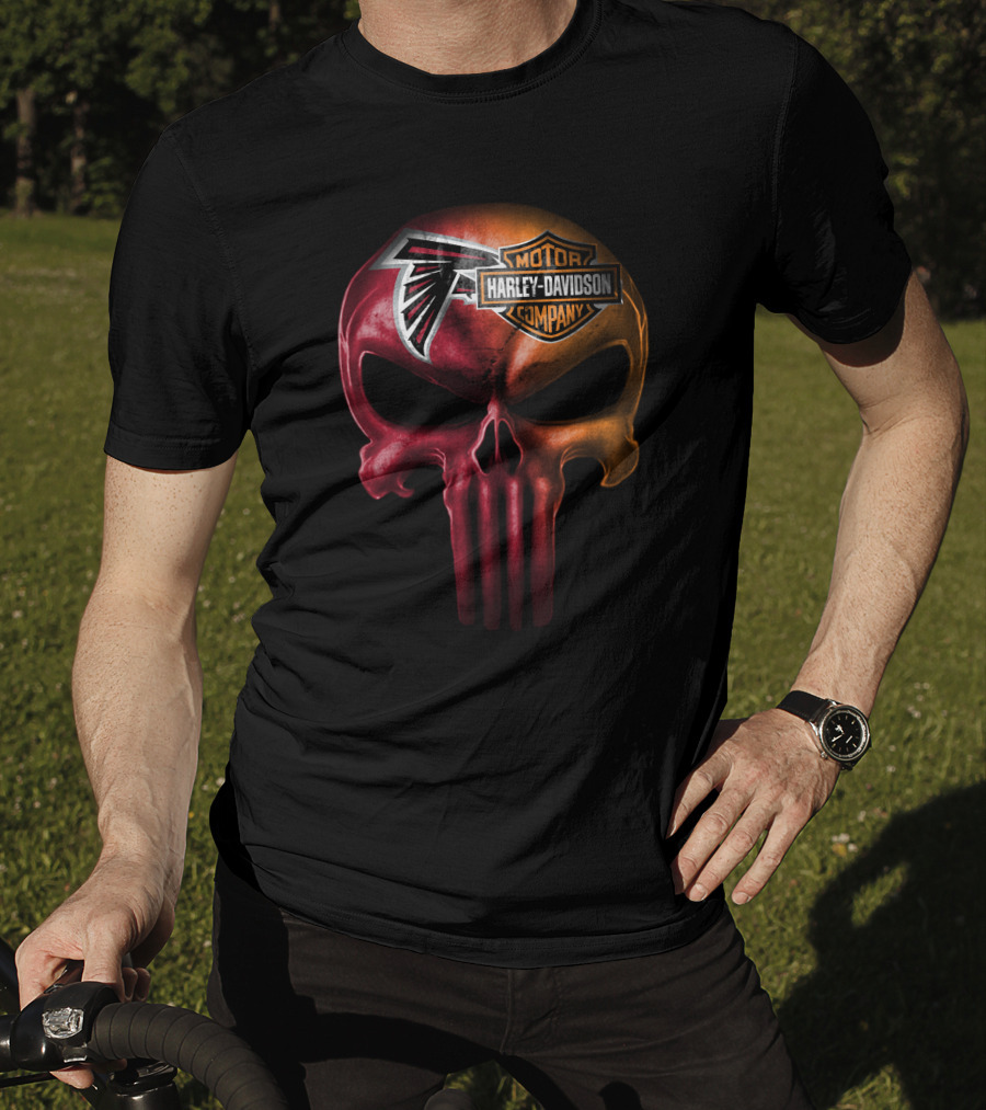 Atlanta Falcons Skull Harley Davidson Motor Company T-Shirt