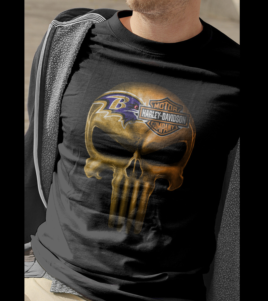 Baltimore Ravens Harley Davidson Skull Logo Fusion T-Shirt