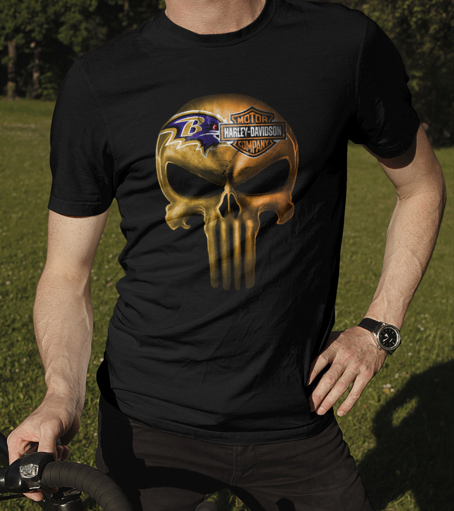 Baltimore Ravens Harley Davidson Skull Logo Fusion T-Shirt
