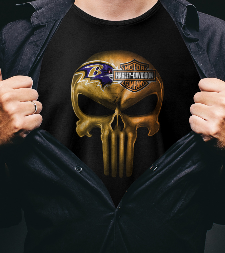 Baltimore Ravens Harley Davidson Skull Logo Fusion T-Shirt