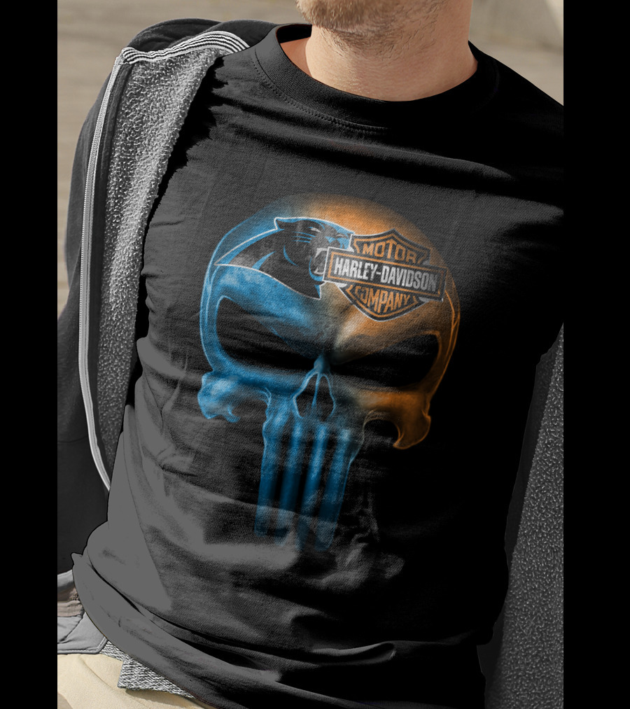 Carolina Panthers Skull Harley Davidson Motorcycle Company T-Shirt