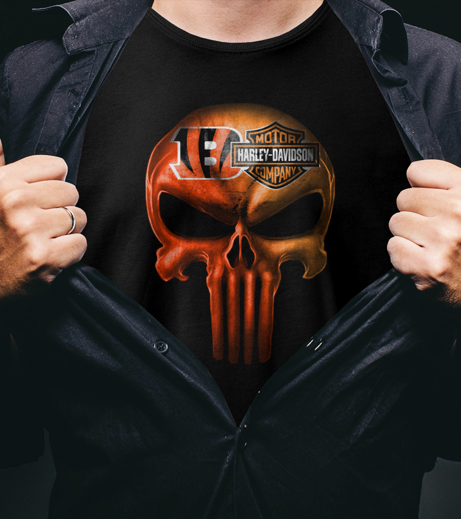 Cincinnati Bengals Harley Davidson Skull T-Shirt