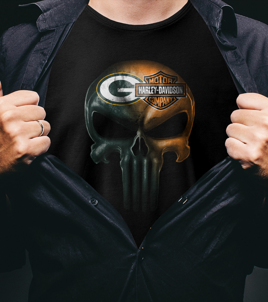 Green Bay Packers Harley Davidson Skull T-Shirt